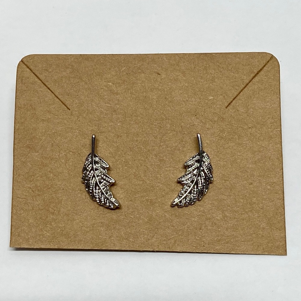 Fern Leaf Earrings Stud Post Silvertone Fashion Western Inspired NWOT